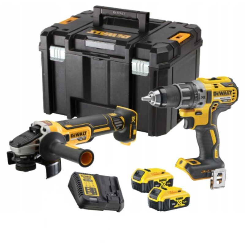 Pack 2 outils 18V XR DCD791 + DCG405 + 2 batteries 5Ah + chargeur + coffret T STAK DEWALT DCK2020P2T
