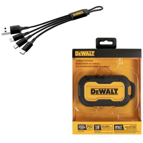 Dewalt Portable Powerbank Phone Charger 10,000mAh 2 Port IP67 + 3in1 Multi Cable