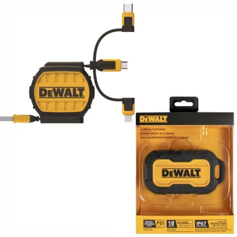 Dewalt Portable Powerbank Phone Charger 10,000mAh + Retractable Multi Cable USB