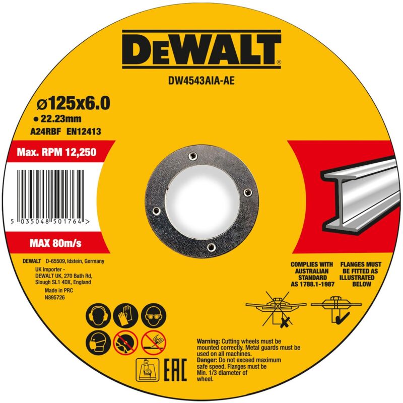 Image of High Performance Schruppscheibe 125x6x22,23mm Metall Typ 42 (gekröpft) DW4543AIA-AE - Dewalt