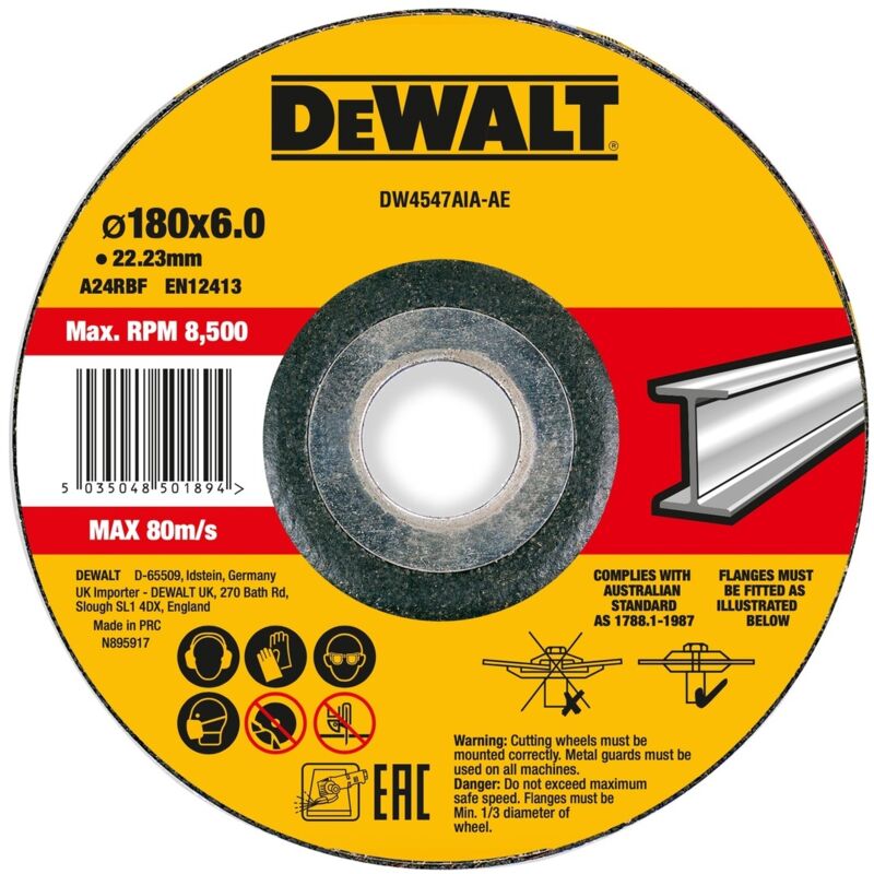 High Performance Schruppscheibe 180x6x22,23mm Metall Typ 42 (gekröpft) DW4547AIA-AE - Dewalt