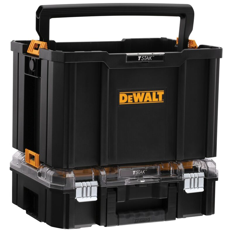 Dewalt - Tstak Tool Carry Open Tote Tool Box Carrier + Clear Organiser - Twin Pack