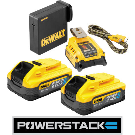 DEWALT USB-C POWERSTACK™ Starter Kit 18V 2 x 5.0Ah Li-ion DEWDCB094H2