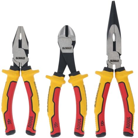 DeWalt VDE Insulated Pliers Set – 3-Piece with Ergonomic Handles, Non-Slip Contoured Gripping Slots, and Enhanced Shock Absorption for Safe and Precise Electrical Work