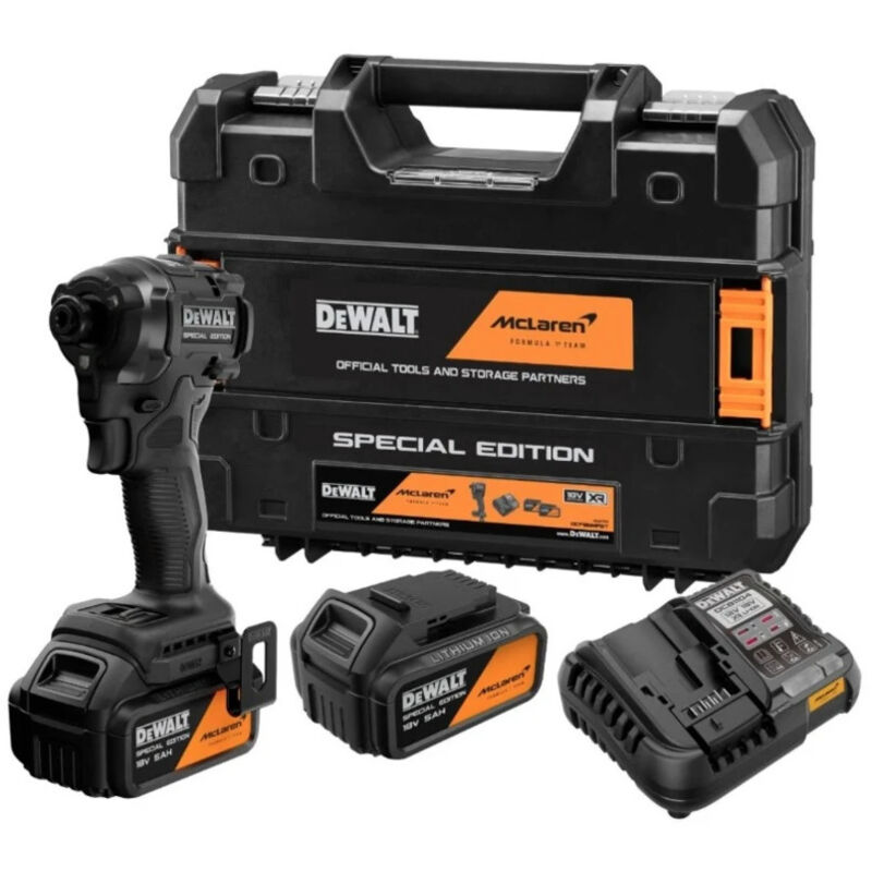 DeWalt x McLaren F1 DCF86MP2T 18V XR Brushless Impact Driver Kit - 2 x 5.0ah Batteries, Charger & Case