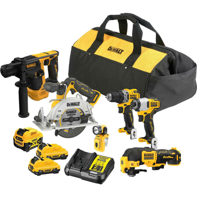 Combi set - 6 pièces starter set 12V Dewalt avec 1 batterie 5.0Ah + 2x 2.0Ah - chargeur - sac de transport - DCK611P1D2-QW