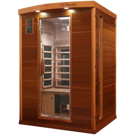 Dewello® Infrarotkabine Infrarotsauna PIERSON PRO Zedernholz inkl. Vollspektrumstrahler für 1-2 Personen - LED-Farblicht - Wärmekabine mit Radio, Bluetooth 135 cm x 105 cm