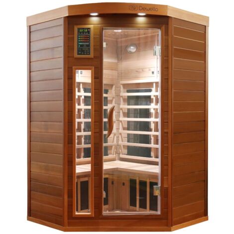 Dewello Infrarotkabine Infrarotsauna Wärmekabine LAKEFIELD PRO Zeder 140cm x 140cm inkl. Vollspektrumstrahler, Bodenstrahler