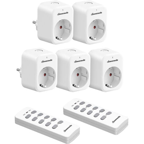 DEWENWILS 5 Prises télécommandées ON/OFF + 2 télécommandes, blanc 10A 2300W