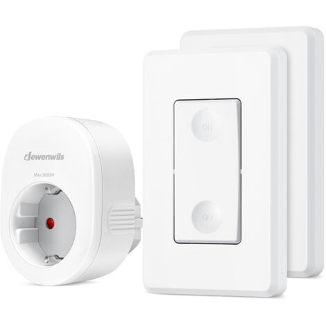 DEWENWILS Enchufe Inalámbrico con Mando a Distancia, Alcance de 30 m, 16A 3680W, Interruptor de Pared Inalámbrico, Juego de Enchufes Inalámbricos, Interruptor de Luz Ampliable para Decoración Festiva