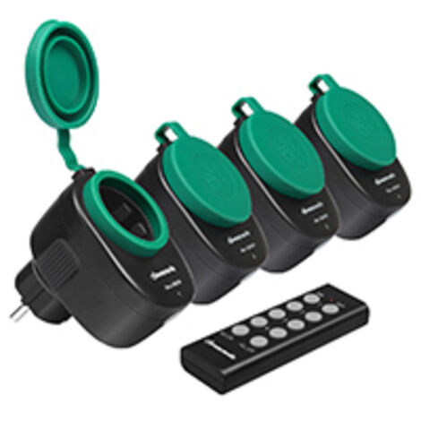 DEWENWILS Enchufes Inalámbricos Con Mando Exterior, Programables 3680W, IP44, Alcance 30 m, Negro, 4 Unidades