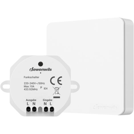 DEWENWILS Funkschalter-Set, Funk Lichtschalter für Lampe 230V, 2300W, 30 m Reichweite, Weiß