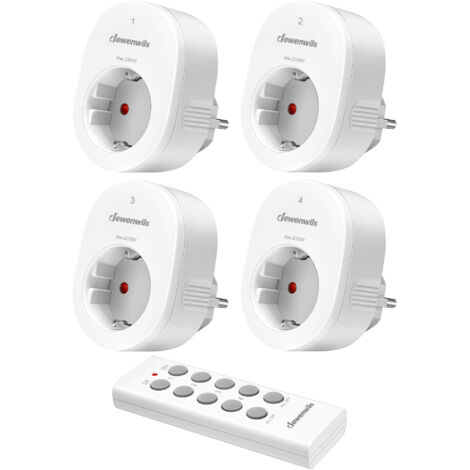 DEWENWILS Funksteckdosen mit Fernbedienung, 2300W Steckdose mit 1er Fernbedienung, 30M Reichweite Funksteckdose, Programmierbar und Erweiterbar, 4er Set