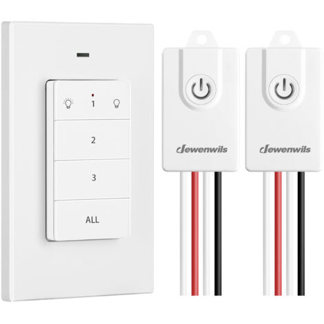 DEWENWILS Kit interruttore luce wireless, 2 ricevitori + 1 trasmettitore a parete rimovibile, portata 30 m