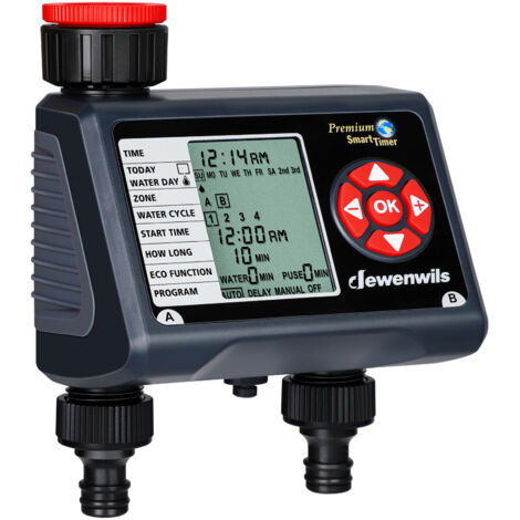 DEWENWILS Programmatore per irrigazione esterna a 2 canali - 4 programmi per zona - Timer per irrigazione automatico impermeabile