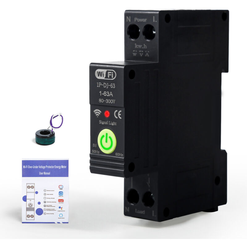 Dewin - 1P 63A WiFi Disjoncteur Intelligent Compteur d'énergie Compteur Minuterie Relais Voix Télécommande Commutateur