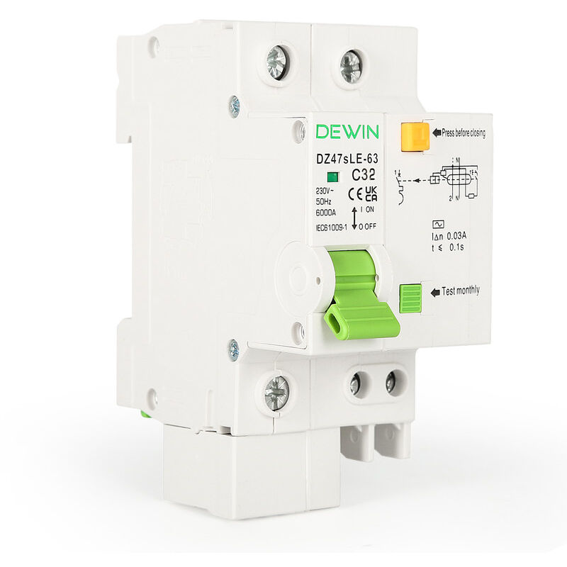 Dewin - 1P + n 32A Disjoncteur de Protection contre Les Petites Fuites Domestiques Montage sur Rail Din 35 mm