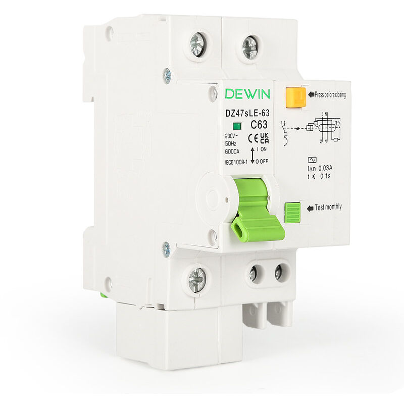 1P + n 63A Disjoncteur de Protection contre Les Petites Fuites Domestiques Montage sur Rail Din 35 mm - Dewin