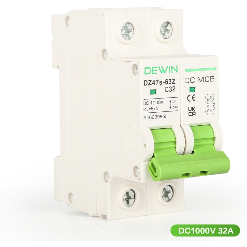 Dewin - 2P 32A DC1000V Protection de Court-Circuit de Surcharge de Disjoncteur Miniature pour Système Solaire pv