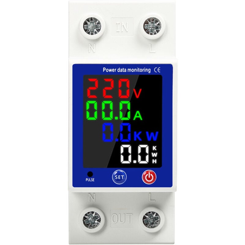 2P 63A Compteur d'énergie intelligent Puissance kWh Compteur de protection contre les surtensions Disjoncteur AC230V - Dewin
