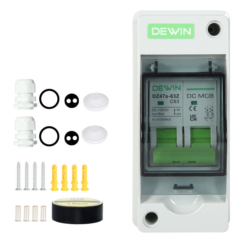 DEWIN 2P 63A DC 1000V Disjoncteur PV Mini Disjoncteur Solaire avec Boîte de Distribution étanche