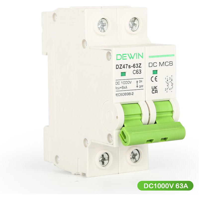 Dewin - 2P 63A DC1000V Protection de Court-Circuit de Surcharge de Disjoncteur Miniature pour Système Solaire pv