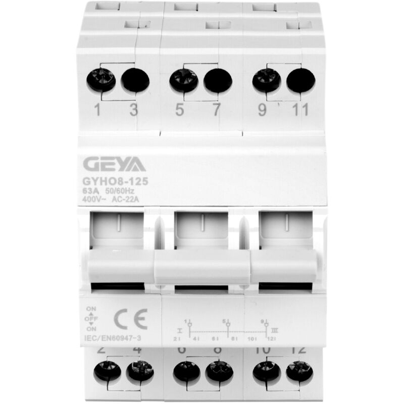 3P 63A commutateur de transfert manuel double alimentation 35 mm interrupteur d'isolement pour montage sur rail Din 400VAC - Dewin