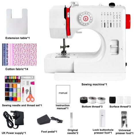 DEWIN-725A Electric Line Trail Sewing Machine-Upgrade (British Regulations)+Expansion Channel+Sewing Cable Set+7 Pink patchwork fabric 2525cm+7 Tibetan blue patchwork fabric 2525cm