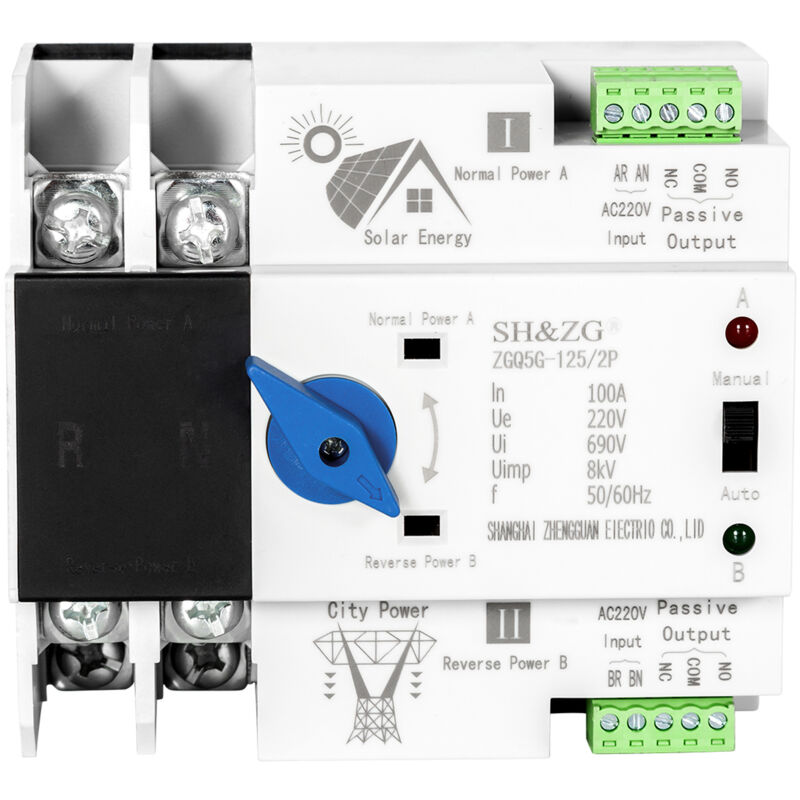 Commutateur de Transfert Automatique, commutateur de Transfert 100A 230V ac, Commutation Automatique Rapide à Double Puissance, pour l'électricité