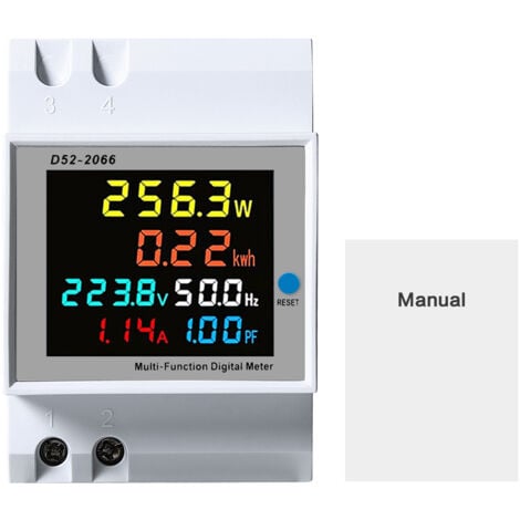 DEWIN Digitaler Energiezähler, 6-in-1, einphasiger DIN-Schienen-Stromzähler, Amperemeter, Voltmeter, AC40–300 V