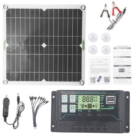 DEWIN Kit de Panel Solar 30W 12V 100A Cargador Regulador para Autocaravana Caravana Barco