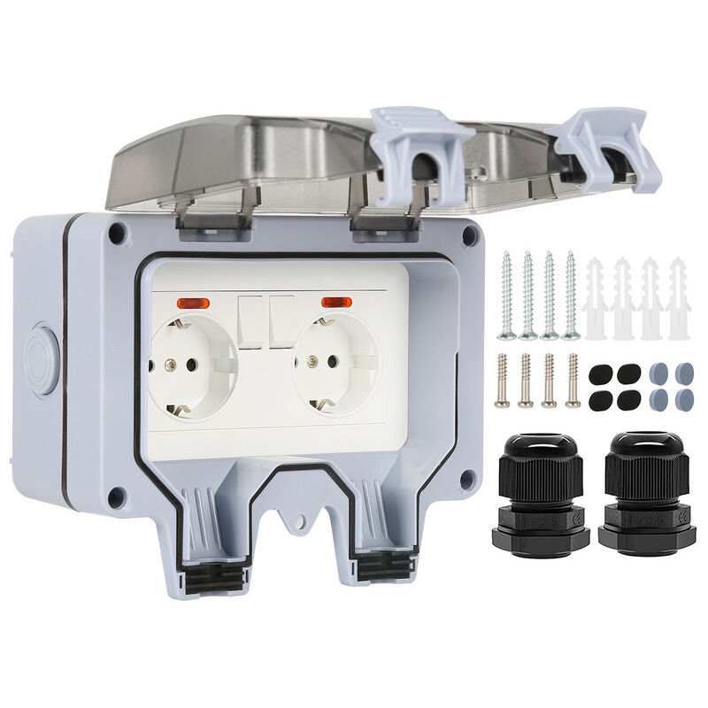 Prise extérieure 2 Voies 16A IP66 Prise Murale étanche pour Jardin Cuisine Garage - Dewin