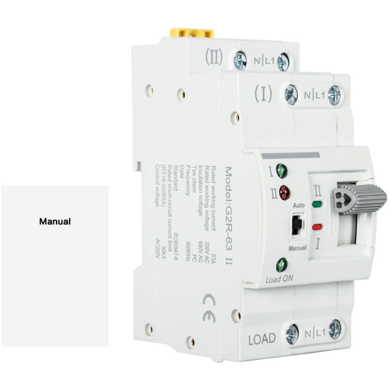 Dewin - Dual Power Automatic Transfer Switch G2R Din Rail 2P 63A ats Electrical Selectors 220V