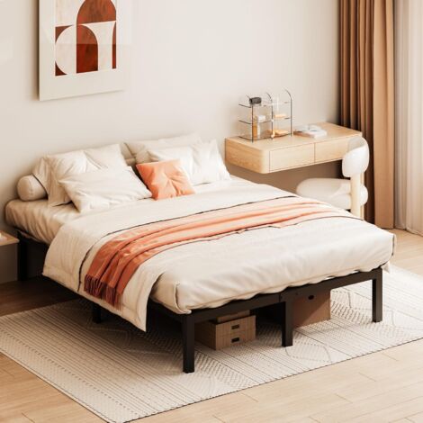 Dewinner – Cadre de lit double en métal 160 x 200 cm – 9 pieds de soutien – 22 lattes renforcées – Hauteur 36,5 cm pour rangement sous le lit