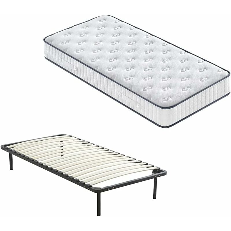 Ensemble Composè:Matelas en Mousse 22 cm et Mousse a Mémoire Matelas +Sommier à Lattes sur Pieds-4 Pieds Inclus(90 x 190 cm) - Dewinner