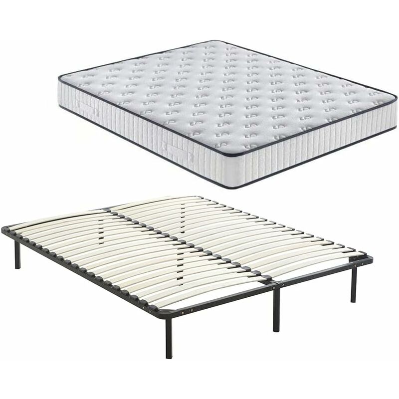 Ensemble Composè:Matelas en Mousse 22 cm et Mousse a Mémoire Matelas +Sommier à Lattes sur Pieds-7 Pieds Inclus(160 x 200cm) - Dewinner