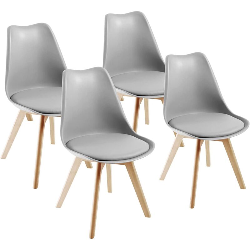 Dewinner - Chaises de Salle à Manger scandinave Chaise de Bureau rétro, Assise rembourrée en hêtre Massif (Gray, Lot de 4)