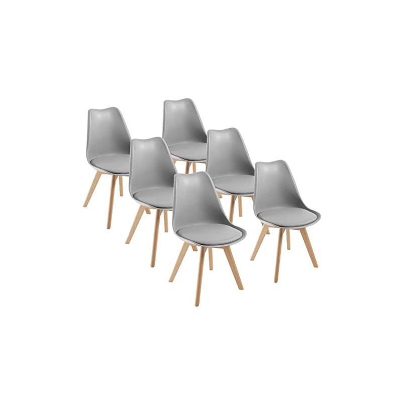 Dewinner - Chaises de Salle à Manger scandinave Chaise de Bureau rétro, Assise rembourrée en hêtre Massif (Gray, Lot de 6)