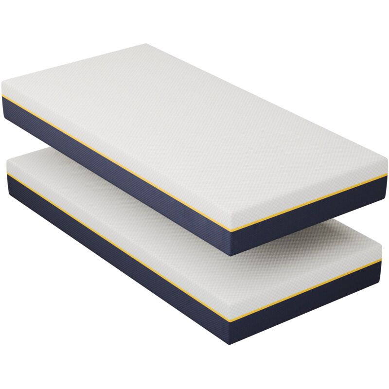 DEWINNER Matelas en Mousse à Mémoire de Forme 90x200 cm, Lot 2, Haut 17 cm, Double Matériau, Fibre De Charbon De Bambou, Fermeté Moyenne,