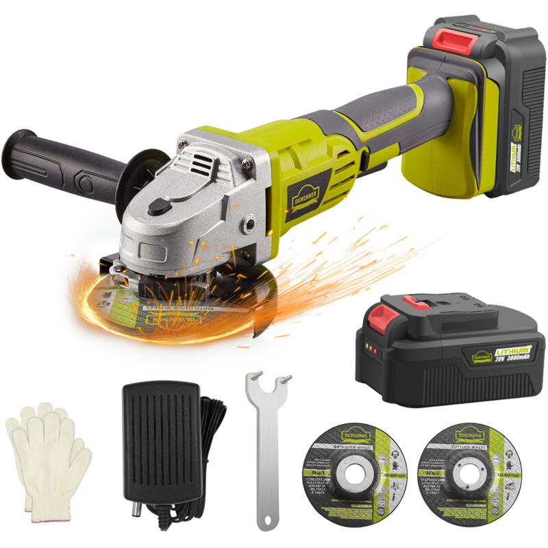 Meuleuse d'angle Sans fil, Meuleuse Angulaire avec Capot de Protection,3.0Ah Li ion Battery 1xChargeur Poignée Latérale,Serrage Rapide - Dewinner