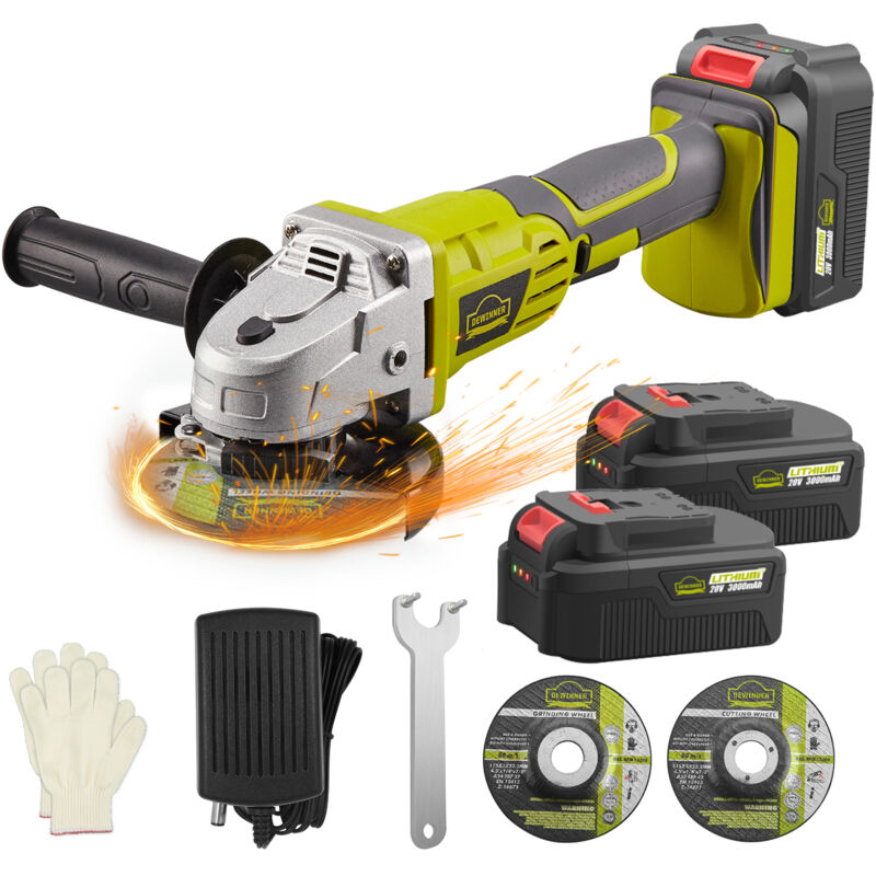 Meuleuse d'angle Sans fil, Meuleuse Angulaire avec Capot de Protection,3.0Ah Li ion Battery 1xChargeur Poignée Latérale,Serrage Rapide - Dewinner