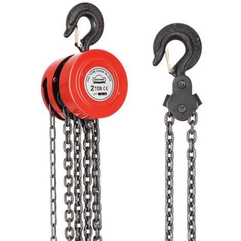 DEWINNER Palan à chaîne manuel 2T avec crochet robuste, hauteur de levage 3M, rouge