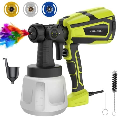 DEWINNER Pistolet a Peinture, Pistolet à Peinture Électrique 600W avec 3 Buses (1.5/2.0/2.5mm), Pistolet électrique, réservoir 1000 ML, pour Intérieur et Extérieur de Maison, Clôtures, Plafonds