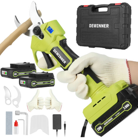 DEWINNER Sécateur Électrique Sans Fil – Sécateur à Batterie Brushless avec Lame SK5, Écran LCD, 2x2000mAh, Coupe Réglable Ø25mm pour Jardin, Arbres et Fleurs