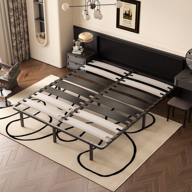 Sommier à Lattes 160x200cm, 6Pieds Inclus, Larges Lit Lattes de 125 mm, Montage Rapide et Facile Robuste Et Durable - Dewinner