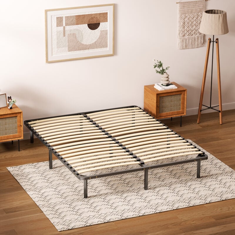 Sommier à Lattes 160 x 200 cm avec 9 Pieds, Épaisseur 29 cm,Sommier à Lattes lit pour Adulte et Enfant en Bois (160x200x29 cm) - Dewinner