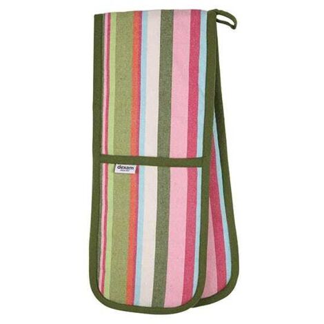Dexam Recycled Cotton Striped Double Oven Gloves Green