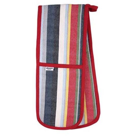 Dexam Recycled Cotton Striped Double Oven Gloves Red