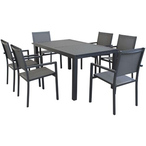 DEXTER - set tavolo in alluminio cm 160/240 x 90 x 75 h con 6 poltrone Venus
