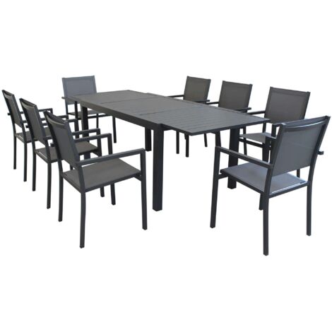 DEXTER - set tavolo in alluminio cm 160/240 x 90 x 75 h con 8 poltrone Venus